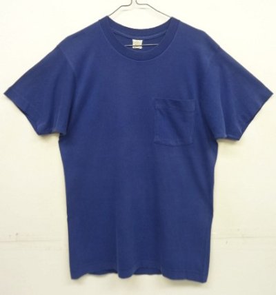 画像1: 70'S BVD コットン100% シングルステッチ 耳付きポケット 半袖 Tシャツ フェードネイビー USA製 (VINTAGE)