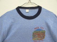 他の写真1: 70'S UNKNOWN シングルステッチ 染み込みプリント 半袖 リンガーTシャツ ブルーヘザー (VINTAGE)