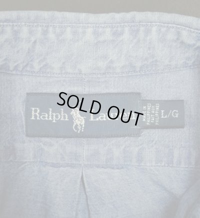 画像2: 90'S RALPH LAUREN マチ付き シャンブレー 三点留めボタンダウンシャツ ブルー (VINTAGE)