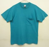 90'S FRUIT OF THE LOOM シングルステッチ 耳付きポケット 半袖 Tシャツ ターコイズ USA製 (VINTAGE)