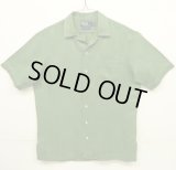90'S RALPH LAUREN "CALDWELL"  裾ロゴ シルクリネン 半袖 オープンカラーシャツ グリーン (VINTAGE)