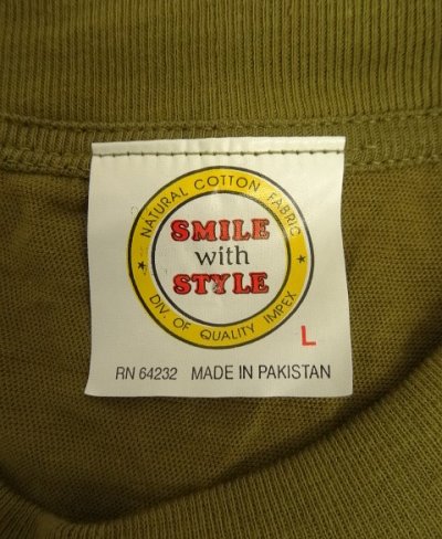 画像2: 80'S SMILE WITH STYLE シングルステッチ ポケット付き 半袖 Tシャツ カーキ パキスタン製 (DEADSTOCK)