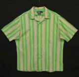 90'S RALPH LAUREN "CALDWELL"  コットン 半袖 オープンカラーシャツ グリーン/ストライプ (VINTAGE)