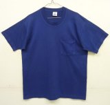 90'S BVD コットン/ポリ シングルステッチ 耳付きポケット 半袖 Tシャツ ネイビー USA製 (VINTAGE)
