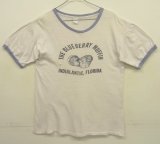 70'S UNKNOWN シングルステッチ 染み込みプリント 半袖 リンガーTシャツ ホワイト (VINTAGE)