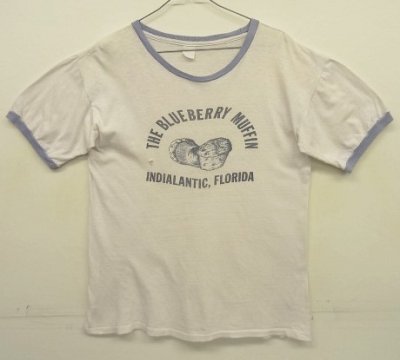 画像1: 70'S UNKNOWN シングルステッチ 染み込みプリント 半袖 リンガーTシャツ ホワイト (VINTAGE)