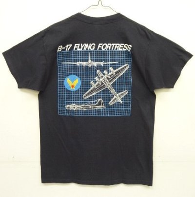 画像4: 80'S US ARMY AIR FORCE "B-17 FLYING FORTRESS" シングルステッチ 両面プリント Tシャツ ネイビー USA製 (VINTAGE)