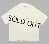 90'S RALPH LAUREN シルク/リネン 裾ロゴ 半袖 オープンカラーシャツ オフホワイト (VINTAGE)