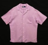 90'S RALPH LAUREN シルク/リネン 裾ロゴ 半袖 オープンカラーシャツ ライラック (VINTAGE)