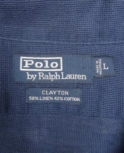 画像2: 90'S RALPH LAUREN "CLAYTON" リネン/コットン 半袖 オープンカラーシャツ ネイビー (VINTAGE)