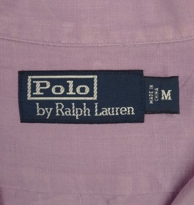 画像2: 90'S RALPH LAUREN シルク/リネン 裾ロゴ 半袖 オープンカラーシャツ ライラック (VINTAGE)