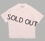 90'S RALPH LAUREN "CALDWELL" シルク/リネン 裾ロゴ 半袖 オープンカラーシャツ ピンク (VINTAGE)