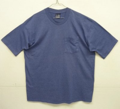 画像1: 90'S HONORS コットン/ポリ シングルステッチ 耳付きポケット 半袖 Tシャツ ヘザーブルー USA製 (VINTAGE)