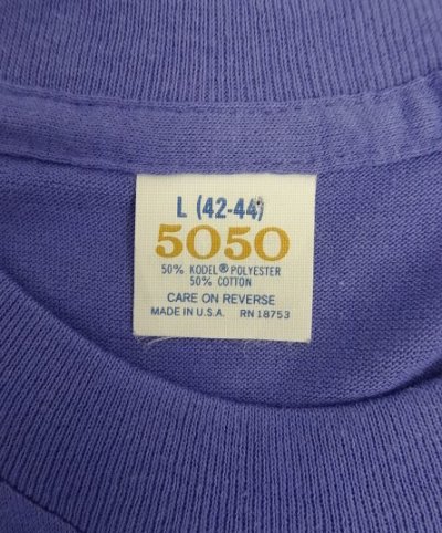 画像2: 90'S 5050 コットン/ポリ シングルステッチ 耳付きポケット 半袖 Tシャツ ブルー USA製 (DEADSTOCK)