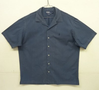 画像1: 90'S RALPH LAUREN "CALDWELL" コットン 同色ロゴ 半袖 オープンカラーシャツ ネイビー (VINTAGE)