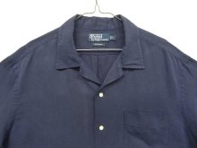 他の写真1: 90'S RALPH LAUREN "CALDWELL" シルクリネン 裾ロゴ 半袖 オープンカラーシャツ ダークネイビー (VINTAGE)