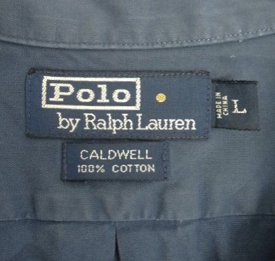 画像2: 90'S RALPH LAUREN "CALDWELL" コットン 同色ロゴ 半袖 オープンカラーシャツ ネイビー (VINTAGE)