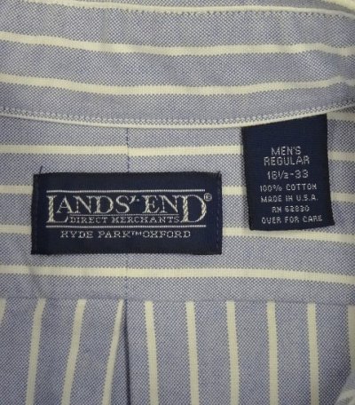 画像2: 90'S LANDS' END "HYDE PARK OXFORD" オックスフォード 長袖 BDシャツ ブルー/ホワイト ストライプ USA製 (VINTAGE)