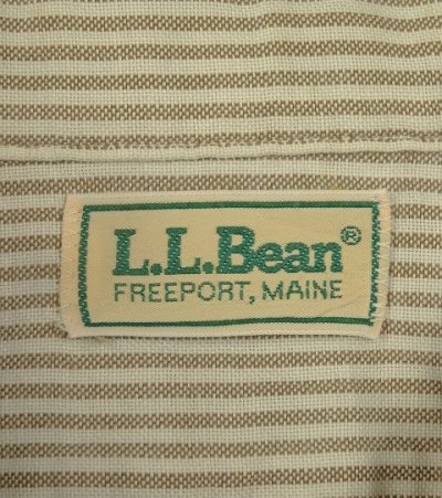 画像2: 80'S LL Bean オックスフォード 長袖 BDシャツ ホワイト/ベージュ ストライプ USA製 (VINTAGE)