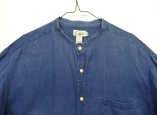 他の写真1: 90'S J.CREW 旧タグ リネン マチ付き バンドカラーシャツ インディゴ (VINTAGE)