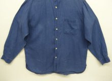 他の写真3: 90'S J.CREW 旧タグ リネン マチ付き バンドカラーシャツ インディゴ (VINTAGE)