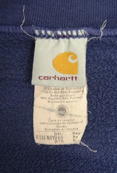 画像2: 00'S CARHARTT 前Vガゼット付き スウェットシャツ フェードネイビー (VINTAGE)