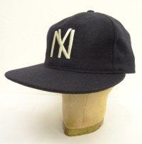 COOPERSTOWN BALL CAP "NEWYORK BLACK YANKEES" 汗止め＆バックストラップレザー製 ウールキャップ ネイビー USA製 (NEW)