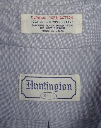 画像2: 80'S HUNTINGTON オックスフォード 長袖 BDシャツ ブルー USA製 (VINTAGE)