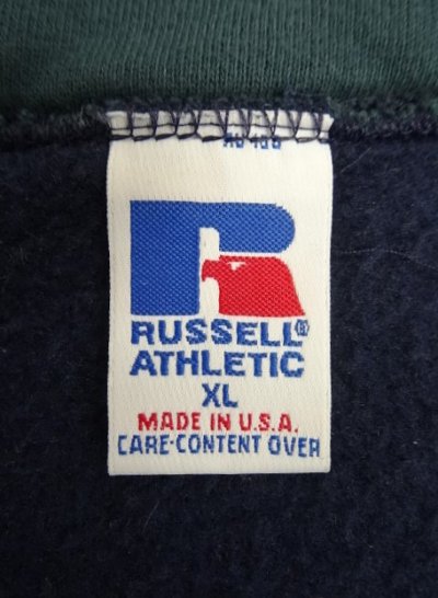 画像2: 90'S RUSSELL ATHLETIC ハーフジップ カラーブロック スウェットシャツ ネイビー/グリーン USA製 (VINTAGE)