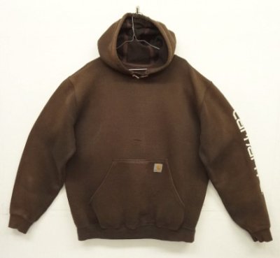 画像1: CARHARTT 袖プリント入り プルオーバー スウェットパーカー フェードブラウン (VINTAGE)