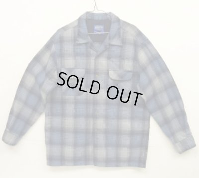 画像1: 90'S PENDLETON "BOARD SHIRT" ウール オープンカラーシャツ ブルーチェック (VINTAGE)