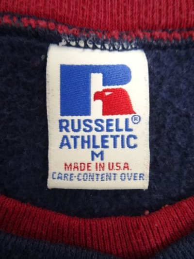 画像2: 90'S RUSSELL ATHLETIC カップショルダー クロスダブルネック スウェットシャツ ネイビー USA製 (VINTAGE)