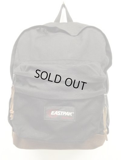 画像1: 80'S EASTPAK 旧タグ ボトムレザー ナイロン バックパック ブラック USA製 (VINTAGE)