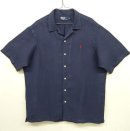 画像: 90'S RALPH LAUREN ヘリンボーン シルク/リネン 半袖 オープンカラーシャツ ネイビー (VINTAGE) 「S/S Shirt」 入荷しました。