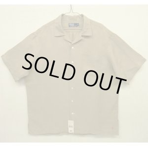 画像: 90'S RALPH LAUREN 裾ロゴ入り シルク/リネン 半袖 オープンカラーシャツ タン (DEADSTOCK)