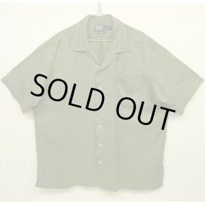 画像: 90'S RALPH LAUREN "CALDWELL" 裾ロゴ入り シルク/リネン 半袖 オープンカラーシャツ オリーブ (VINTAGE)