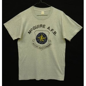 画像: 80'S McGUIRE A.F.B. 染み込みプリント シングルステッチ 半袖 Tシャツ 杢グレー (VINTAGE)