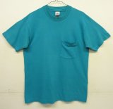 画像: 90'S FRUIT OF THE LOOM シングルステッチ 耳付きポケット 半袖 Tシャツ ターコイズ USA製 (VINTAGE)