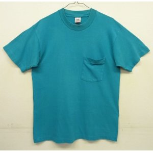 画像: 90'S FRUIT OF THE LOOM シングルステッチ 耳付きポケット 半袖 Tシャツ ターコイズ USA製 (VINTAGE)