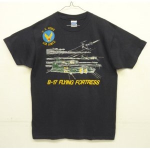 画像: 80'S US ARMY AIR FORCE "B-17 FLYING FORTRESS" シングルステッチ 両面プリント Tシャツ ネイビー USA製 (VINTAGE)