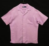 画像: 90'S RALPH LAUREN シルク/リネン 裾ロゴ 半袖 オープンカラーシャツ ライラック (VINTAGE)