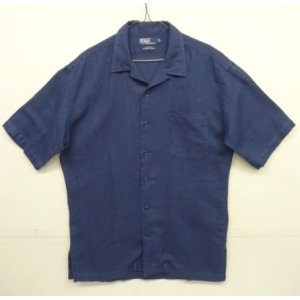 画像: 90'S RALPH LAUREN "CLAYTON" リネン/コットン 半袖 オープンカラーシャツ ネイビー (VINTAGE)