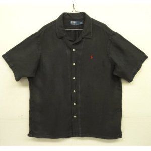 画像: 90'S RALPH LAUREN ヘリンボーンツイル 半袖 オープンカラーシャツ ブラック (VINTAGE)