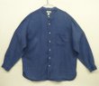 画像1: 90'S J.CREW 旧タグ リネン マチ付き バンドカラーシャツ インディゴ (VINTAGE)