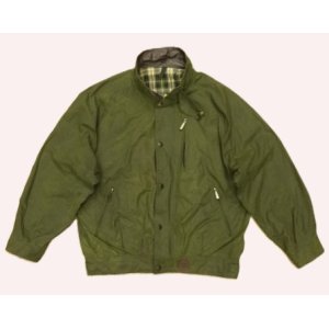 画像: 90'S BARBOUR 3クレスト 旧タグ "WAX COTTON BLOUSON" 襟レザー ショート丈 オイルドジャケット オリーブ イングランド製 (VINTAGE)