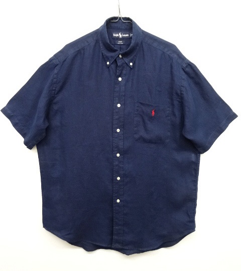 画像: 90'S RALPH LAUREN リネン 半袖 ボタンダウンシャツ NAVY (VINTAGE) 「S/S Shirt」 入荷しました。