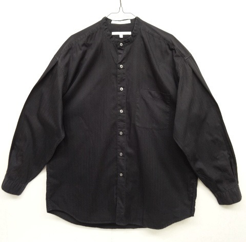 画像: 90'S PERRY ELLIS ヘリンボーンツイル ノーカラーシャツ ブラック USA製 (VINTAGE) 「L/S Shirt」 入荷しました。