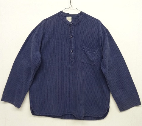 画像: ユーロヴィンテージ ノーカラー ポケット付き ワークシャツ ストライプ (VINTAGE) 「L/S Shirt」 入荷しました。