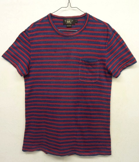 画像: RRL ポケット付き 半袖 Tシャツ インディゴ/レッド ボーダー (USED) 「T-Shirt」 入荷しました。