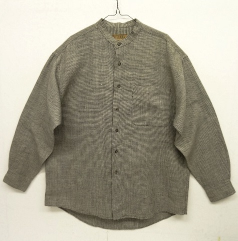 画像: ユーロヴィンテージ リネン/コットン ノーカラーシャツ ハウンドトゥース柄 (VINTAGE) 「L/S Shirt」 入荷しました。